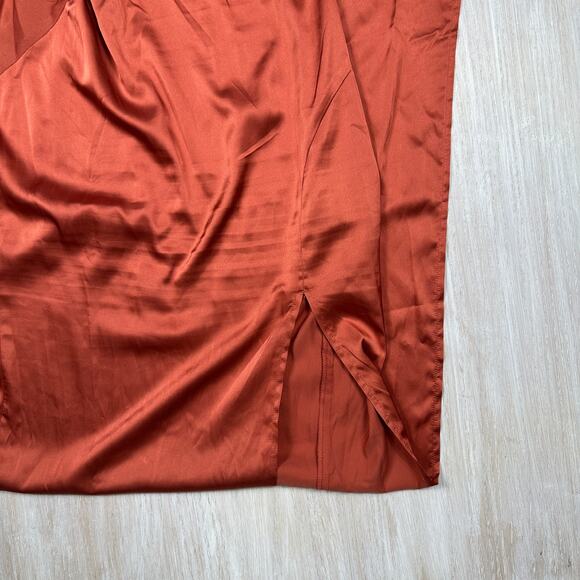 Missguided Rust Orange Satin One Shoulder Draped Slit Midi Cocktail Dress 4 - Picture 3 of 14